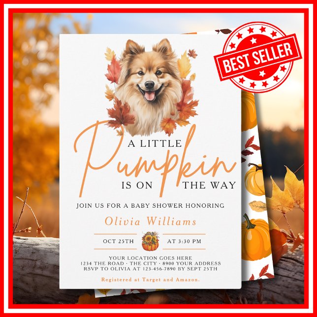A Little Pumpkin Fall Autumn DOG Baby Shower Invitation (A Little Pumpkin is on the Way Fall Autumn Dog Baby Shower Invitation)