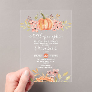 A Little Pumpkin Fall Autumn Floral Baby Shower Acrylic Invitations