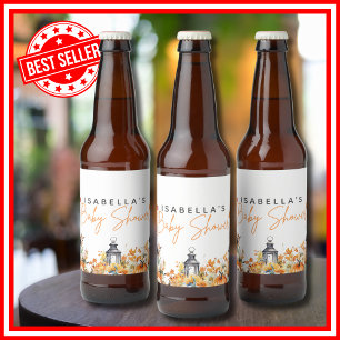 A Little Pumpkin Fall Autumn Floral Baby Shower Beer Bottle Label