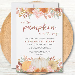A Little Pumpkin Fall Autumn Floral Baby Shower Invitation