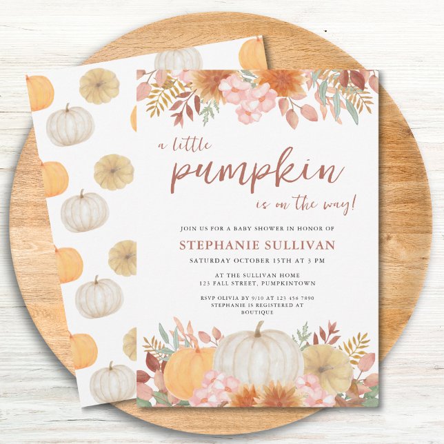 A Little Pumpkin Fall Autumn Floral Baby Shower Invitation (Creator Uploaded)
