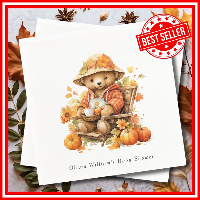 A Little Pumpkin Fall Autumn Floral Baby Shower Napkin (A Little Pumpkin is on the Way Fall Autumn Floral Baby Shower Napkins)