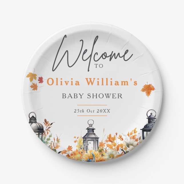 A Little Pumpkin Fall Autumn Floral Baby Shower Paper Plate (Front)