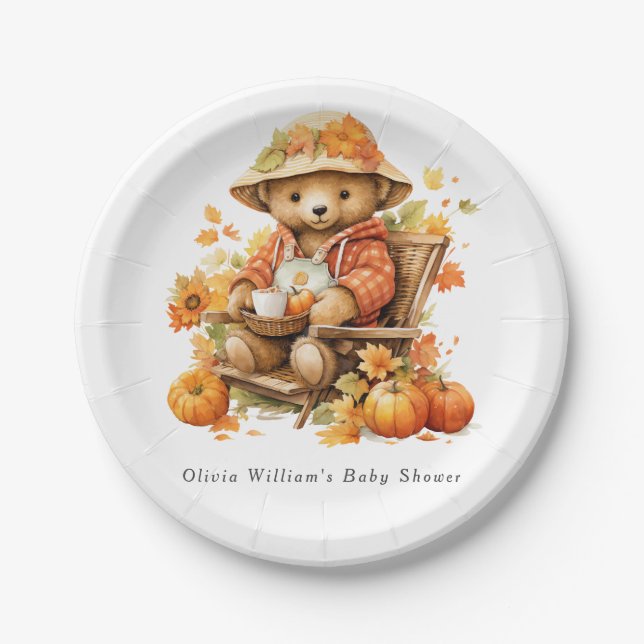 A Little Pumpkin Fall Autumn Floral Baby Shower Paper Plate (Front)