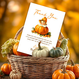 A Little Pumpkin Fall Autumn Girl Baby Shower Thank You Card