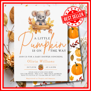 A Little Pumpkin Fall Autumn KOALA Baby Shower Invitation