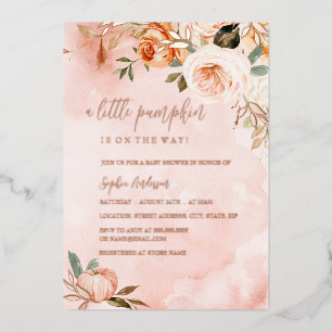 A Little Pumpkin Fall Autumn Pink Baby Shower Foil