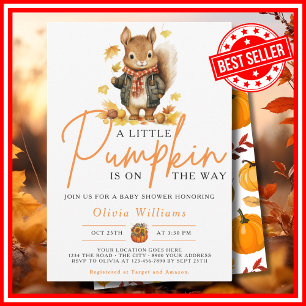 A Little Pumpkin Fall Autumn SQUIRREL Baby Shower Invitation