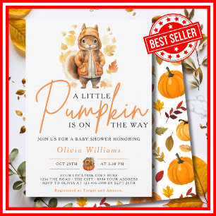 A Little Pumpkin Fall Autumn SQUIRREL Baby Shower Invitation