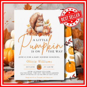 A Little Pumpkin Fall Autumn SQUIRREL Baby Shower Invitation