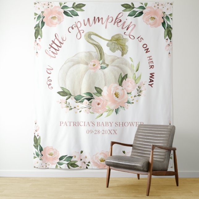 A Little Pumpkin Fall Baby Shower Backdrop Tapestry (In Situ)