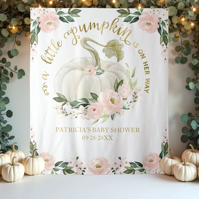 A Little Pumpkin Fall Baby Shower Backdrop Tapestry (Creator Uploaded)