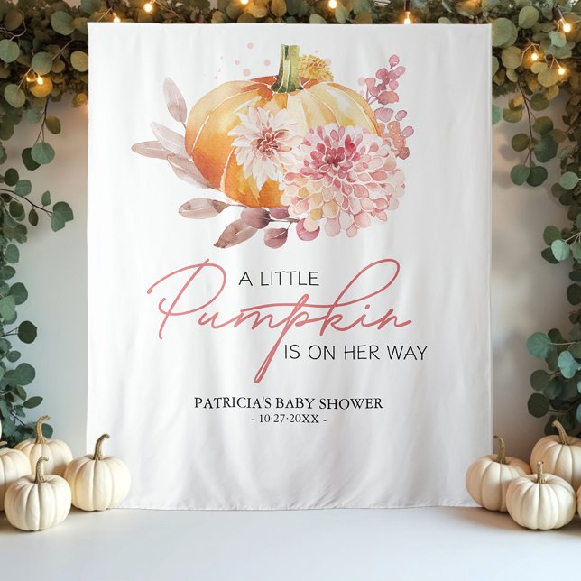A Little Pumpkin Fall Baby Shower Backdrop Tapestry (Creator Uploaded)