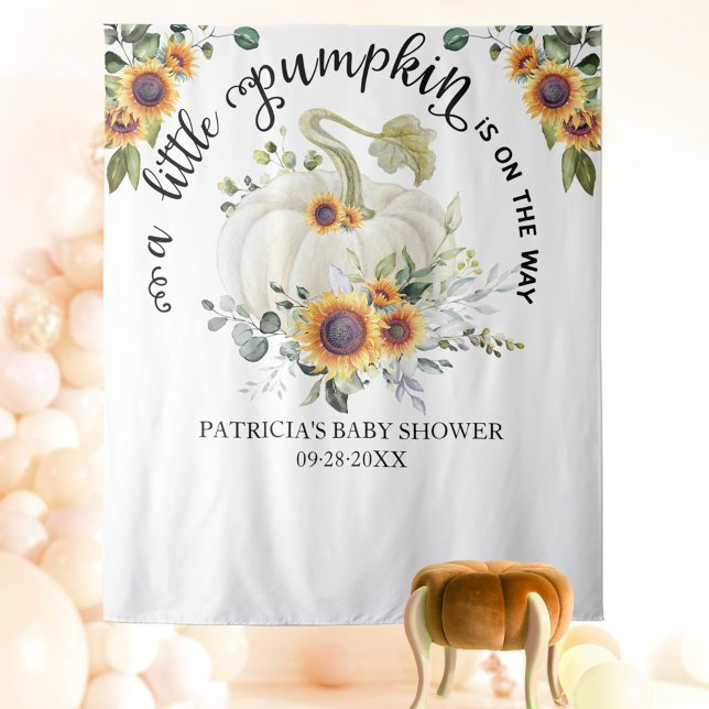 A Little Pumpkin Fall Baby Shower Backdrop Tapestry (Creator Uploaded)