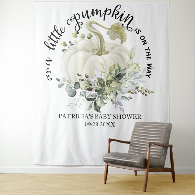 A Little Pumpkin Fall Baby Shower Backdrop Tapestry (In Situ)
