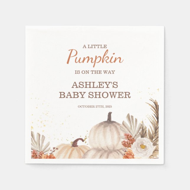 A Little Pumpkin, Fall Baby Shower Boho Napkin (Front)