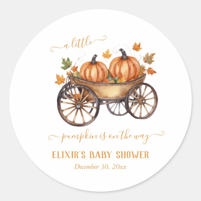 A Little Pumpkin Fall Baby Shower Gender Neutral Classic Round Sticker (Front)