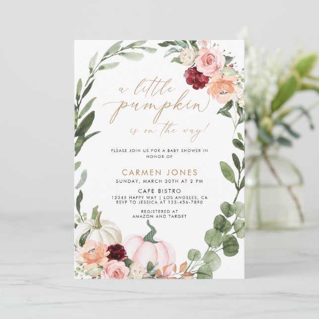 A Little Pumpkin Fall Baby Shower Gender Neutral Invitation (Standing Front)