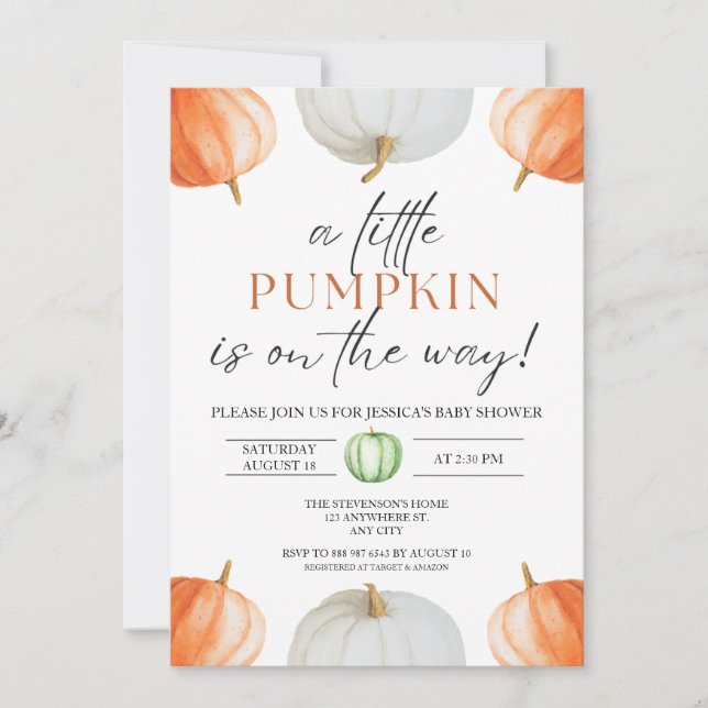 A Little Pumpkin Fall Baby Shower Gender Neutral Invitation (Front)