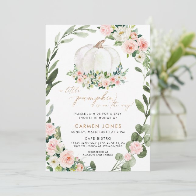 A Little Pumpkin Fall Baby Shower Gender Neutral Invitation (Standing Front)