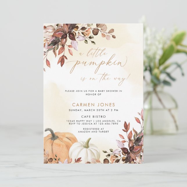 A Little Pumpkin Fall Baby Shower Gender Neutral Invitation (Standing Front)