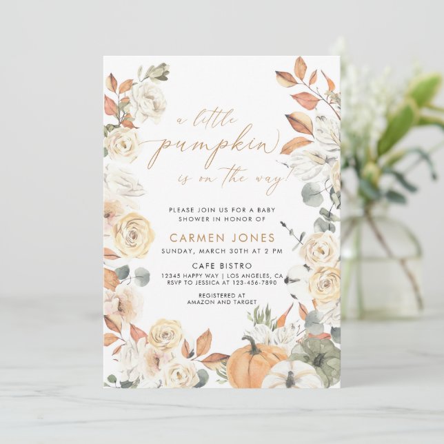 A Little Pumpkin Fall Baby Shower Gender Neutral Invitation (Standing Front)