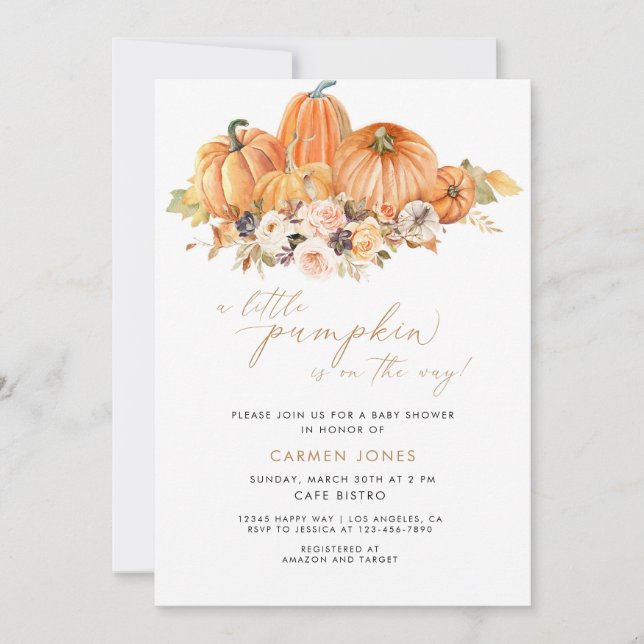 A Little Pumpkin Fall Baby Shower Gender Neutral Invitation (Front)