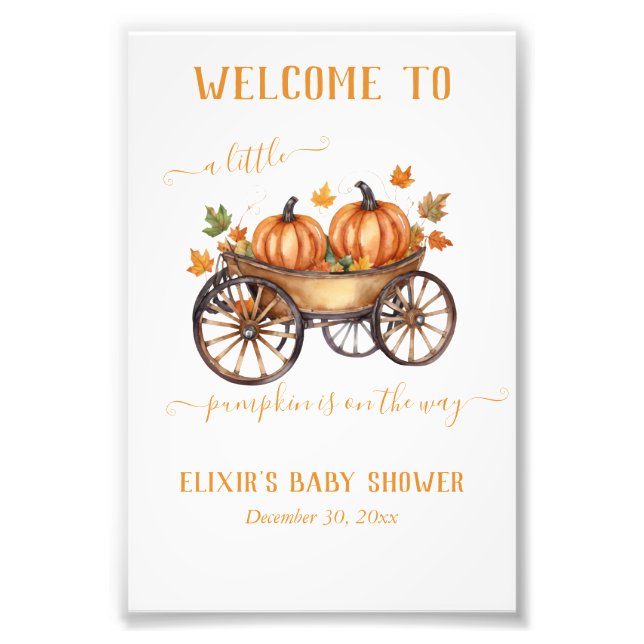 A Little Pumpkin Fall Baby Shower Gender Neutral Photo Print (Front)