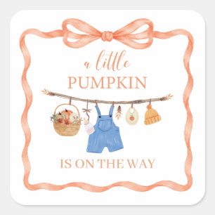 A Little Pumpkin Fall Baby Shower Invitation Square Sticker