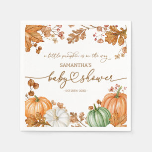 A Little Pumpkin Fall Baby Shower Leaves & Pumpkin Napkin