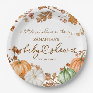A Little Pumpkin Fall Baby Shower Leaves & Pumpkin Paper Plate