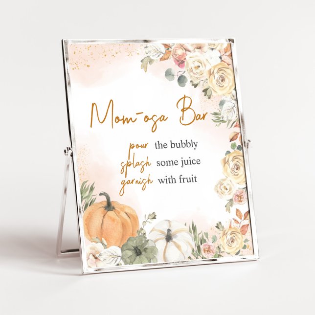 A Little Pumpkin Fall Baby Shower Mum Osa Bar Poster (Fall Floral Pumpkin Baby Shower Mom Osa Bar Sign)