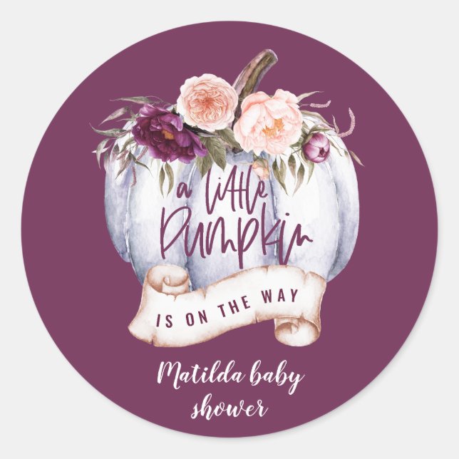 A little pumpkin fall baby shower party favour classic round sticker (Front)
