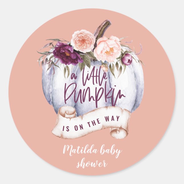 A little pumpkin fall baby shower party favour classic round sticker (Front)