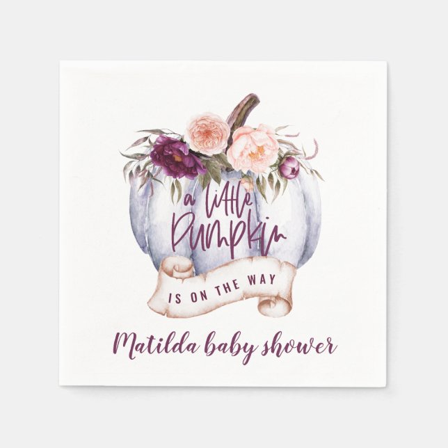 A little pumpkin fall baby shower party napkin (Front)