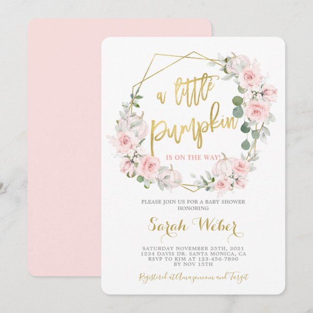 A little pumpkin Fall blush pink baby shower girl Invitation (Front/Back)