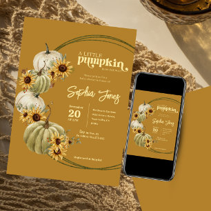 A Little Pumpkin Fall Boho Floral Baby Shower  Invitation