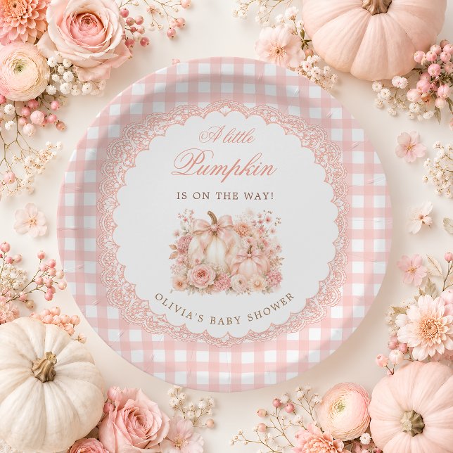A Little Pumpkin Fall Bow Baby Shower Paper Plate (Creator Uploaded)