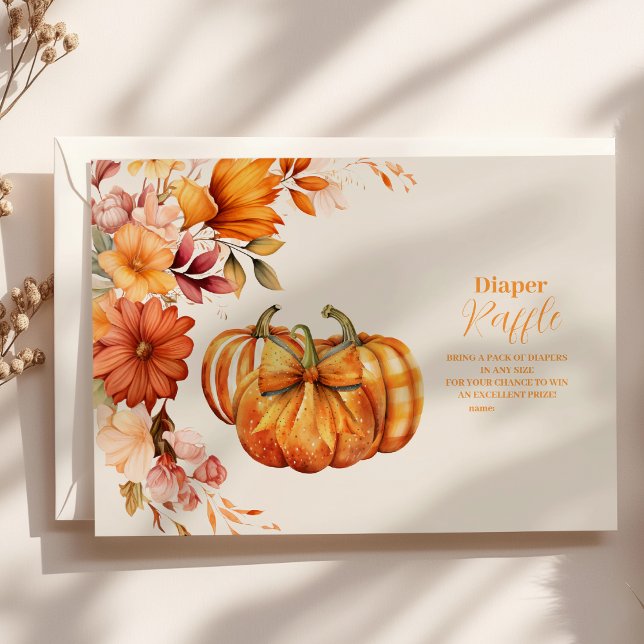 A Little Pumpkin Fall Floral Baby  Diaper Raffle Enclosure Card (Creator Uploaded)