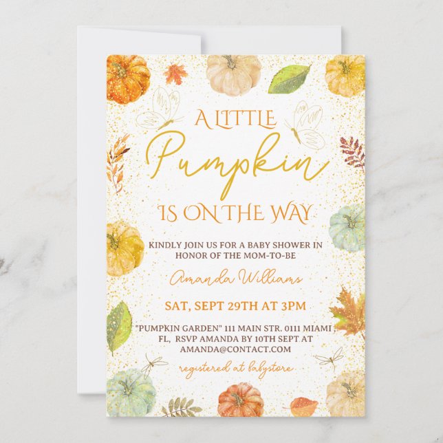 A Little Pumpkin Fall Floral Baby Shower Girl Invitation (Front)