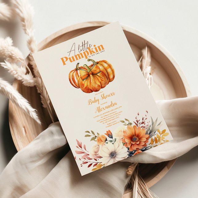 A Little Pumpkin Fall Floral Baby Shower Invitation (Creator Uploaded)