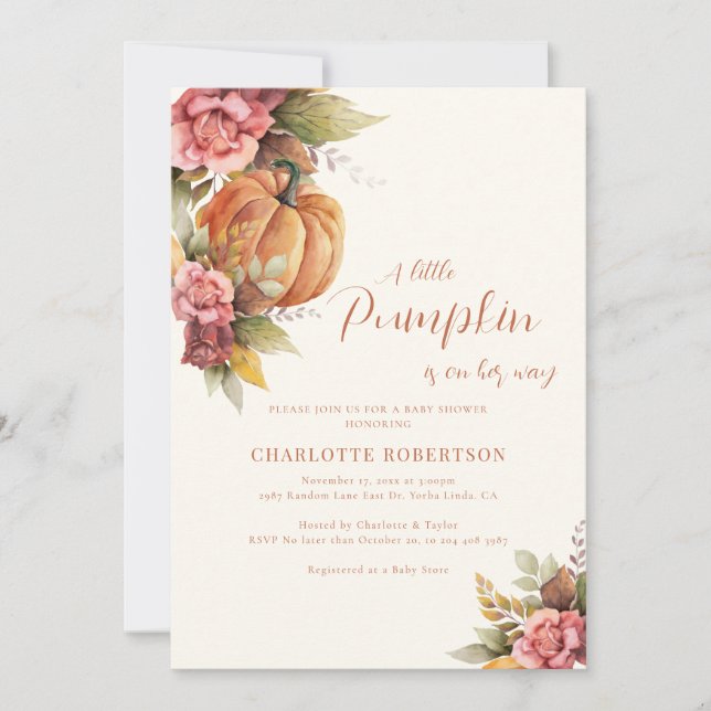 A Little Pumpkin Fall Floral Baby Shower Invitation (Front)