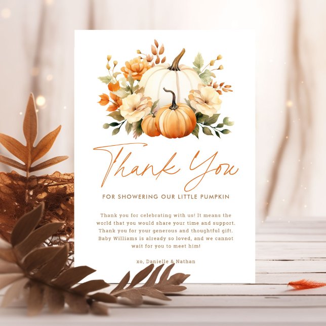 A Little Pumpkin Fall Floral Baby Shower Thank You Card (Creator Uploaded)