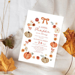 A Little Pumpkin Fall Floral Bow Baby Shower Invitation