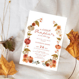 A Little Pumpkin Fall Floral Bow Baby Shower Invitation