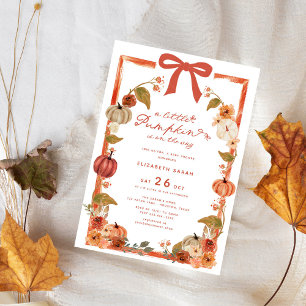 A Little Pumpkin Fall Floral Bow Baby Shower Invitation