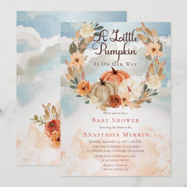 A Little Pumpkin | Fall Floral Girl Baby Shower In Invitation (Front/Back)