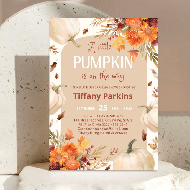 A Little Pumpkin Fall flower Baby Shower Invitation (Little pumpkin is on the way 🎃 Cozy fall baby shower invite with autumn florals 🍂✨)