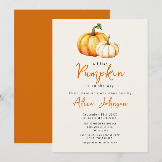 A Little Pumpkin Fall Gender Neutral Baby Shower Invitation (Front/Back)
