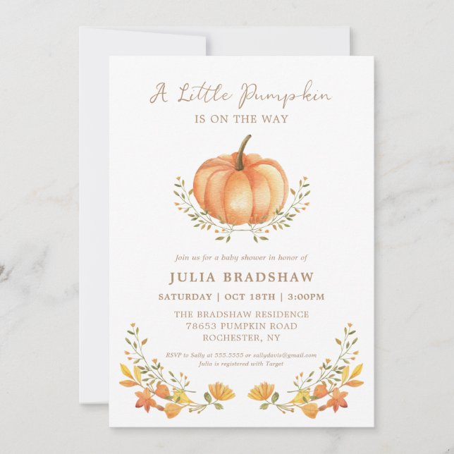 A Little Pumpkin Fall | Gender Neutral Baby Shower Invitation (Front)